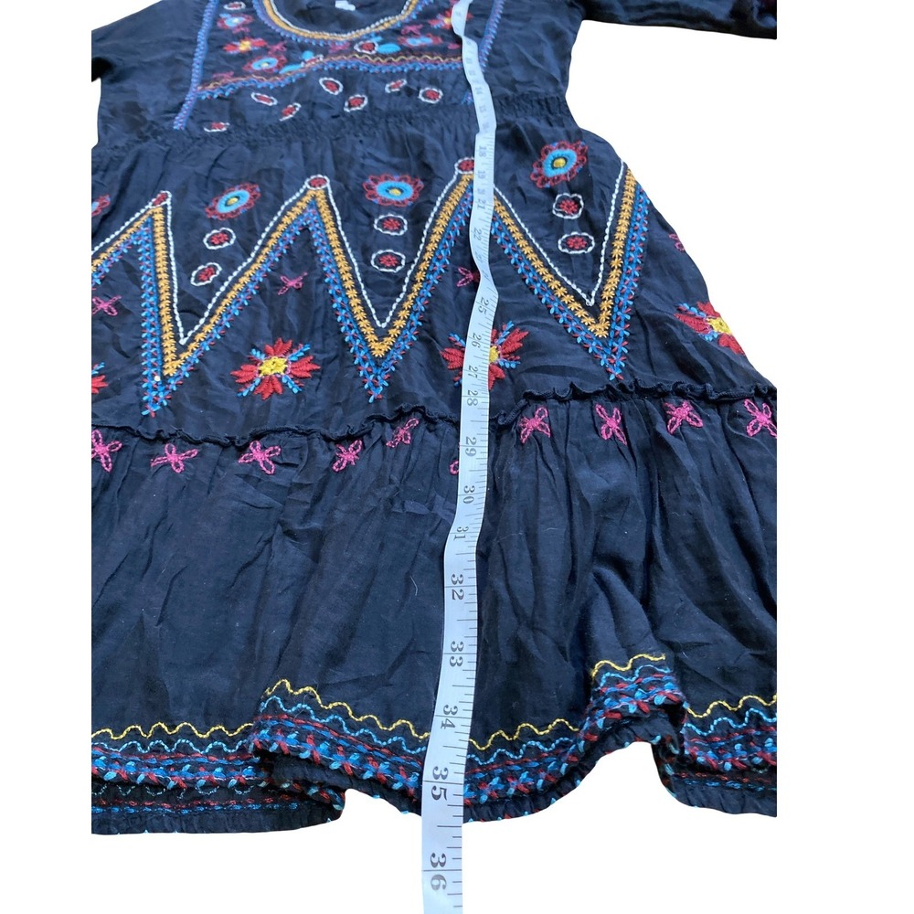 Johnny Was 3J Workshop Embroidered Silk Blend Boho Dress Black XS V-Neck Smocked - Picture 12 of 12
